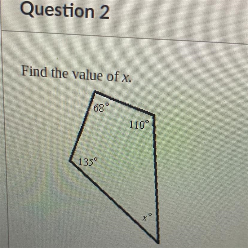 Find the value of x. 68° 110° 135°-example-1