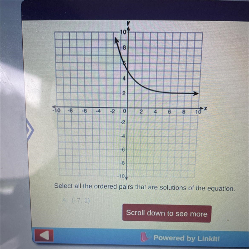 Select all the ordered pairs that are solutions of the equation. A. (-7, 1) B. (-1,7) C-example-1