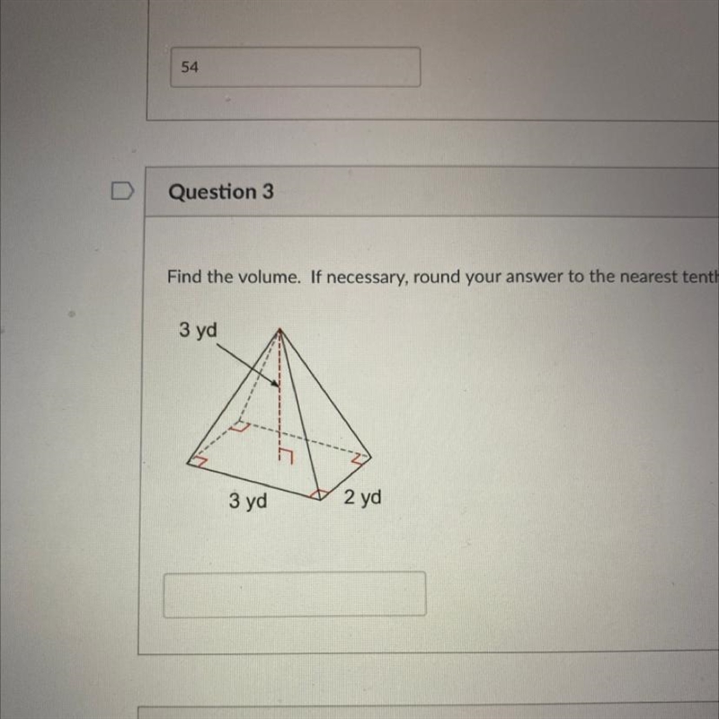 Find the volume height is 3 yards length is 3 yards and width is 2 yards-example-1