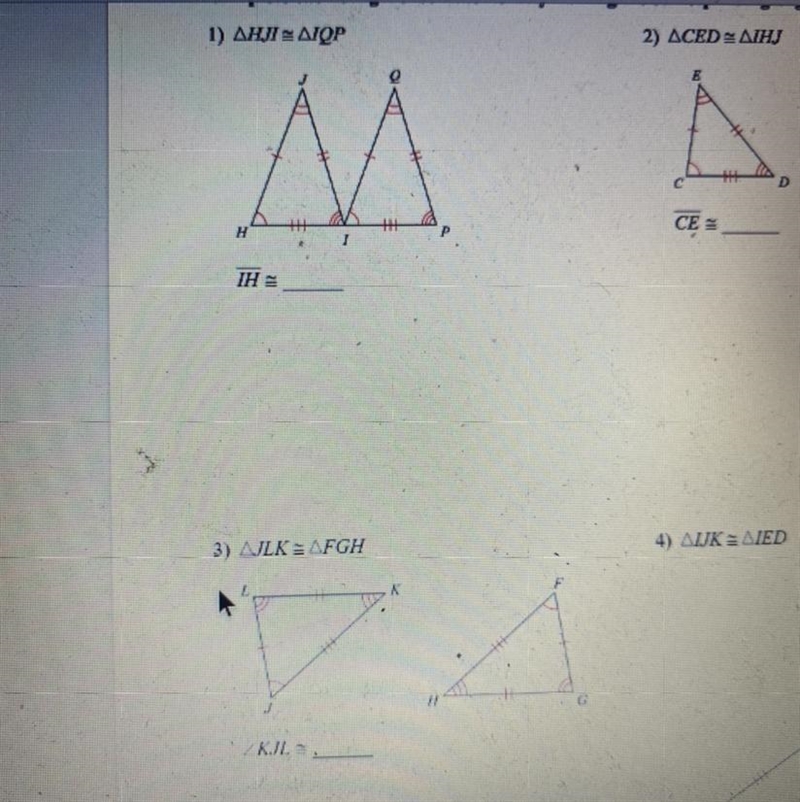 Complete each congruence statement by naming the corresponding angle or side (odd-example-1