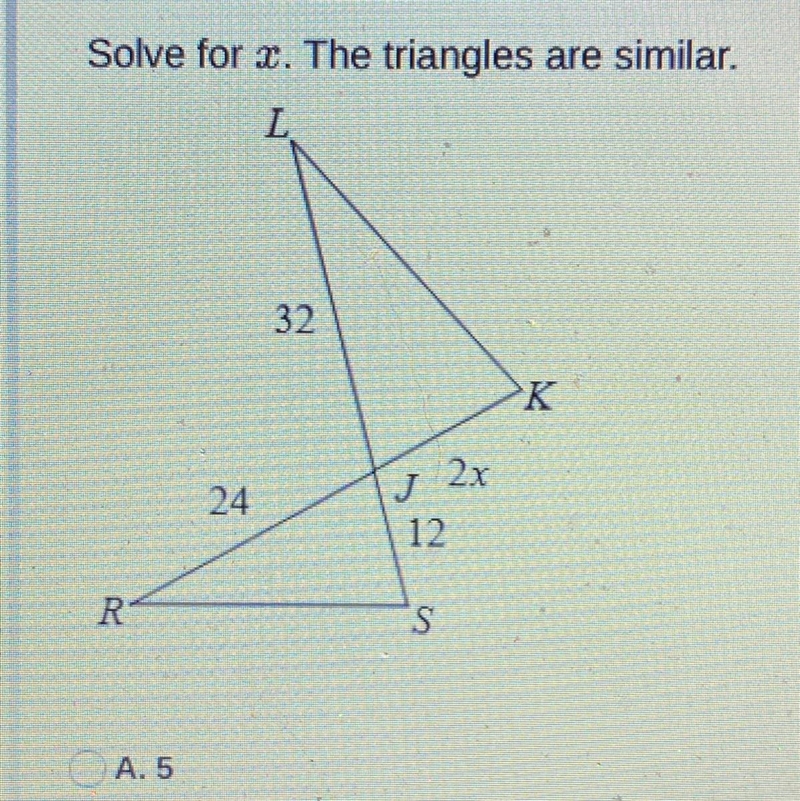 Solve for x, the triangles are similar-example-1