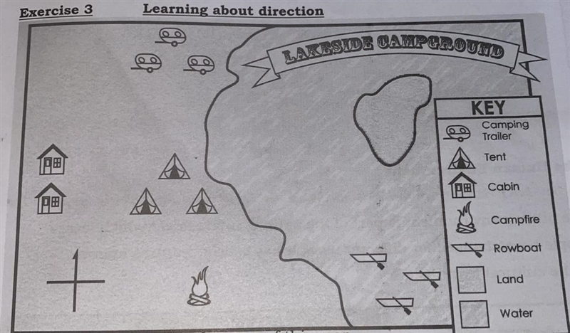 Questions 1) Identify the missing features of this map ? 2) Write north , south , east-example-1