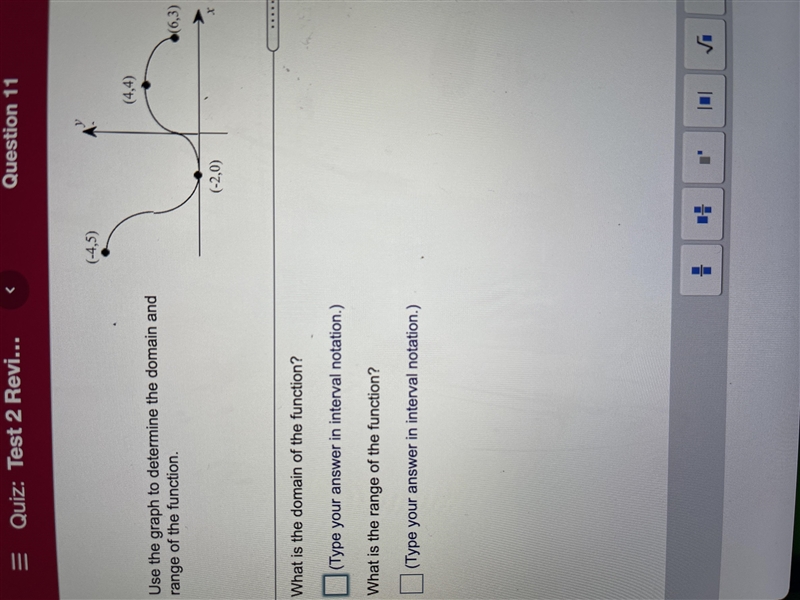 Use the graph to determine the domain and range of the function-example-1