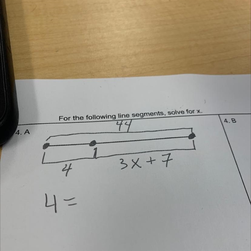 For the following line segments ,Solve for x-example-1