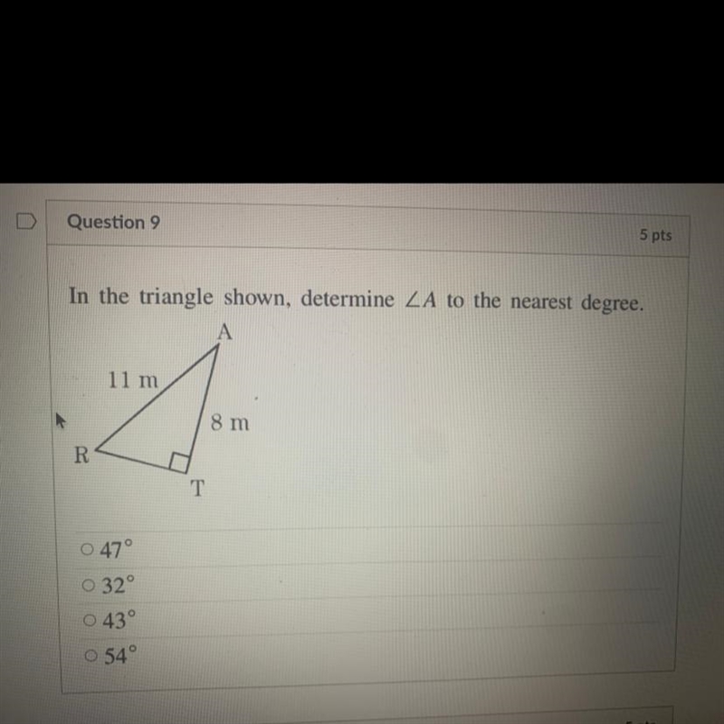 In the triangle shown determine a to the nearest degree-example-1