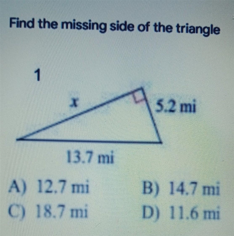 Find the missing side of the triangle ​-example-1