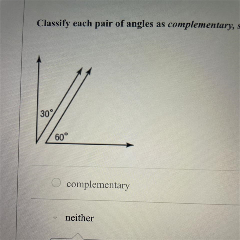 As Classify each pair of angles complementary, supplementary, or neither.-example-1