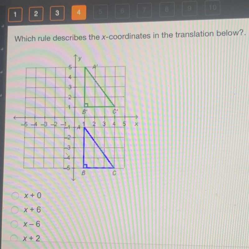 Which rule describes the x-coordinates in the translation below?. O x + 0 O x + 6 O-example-1