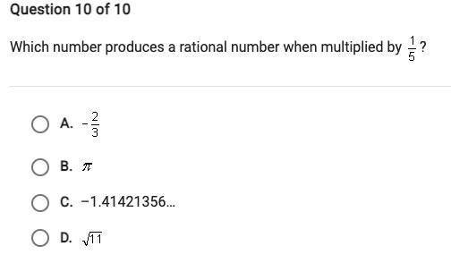 Which number produces an irrational number when multiplied by 1/5-example-1