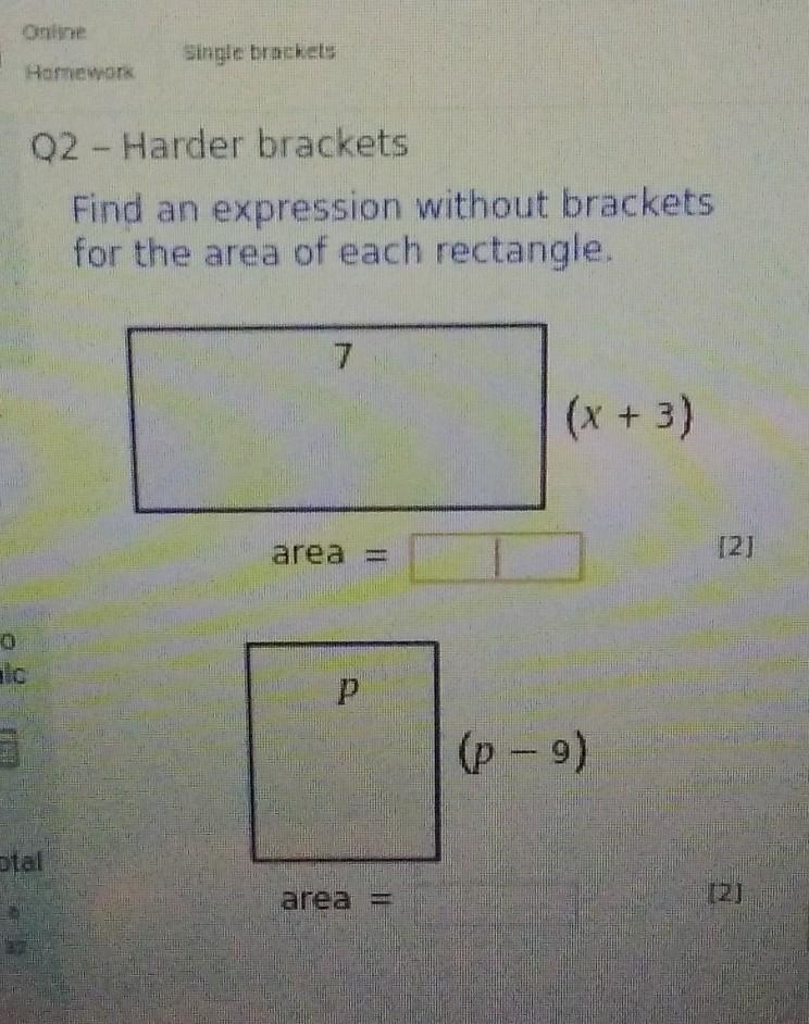 102 - Harder brackets Find an expression without brackets for the area of each rectangle-example-1