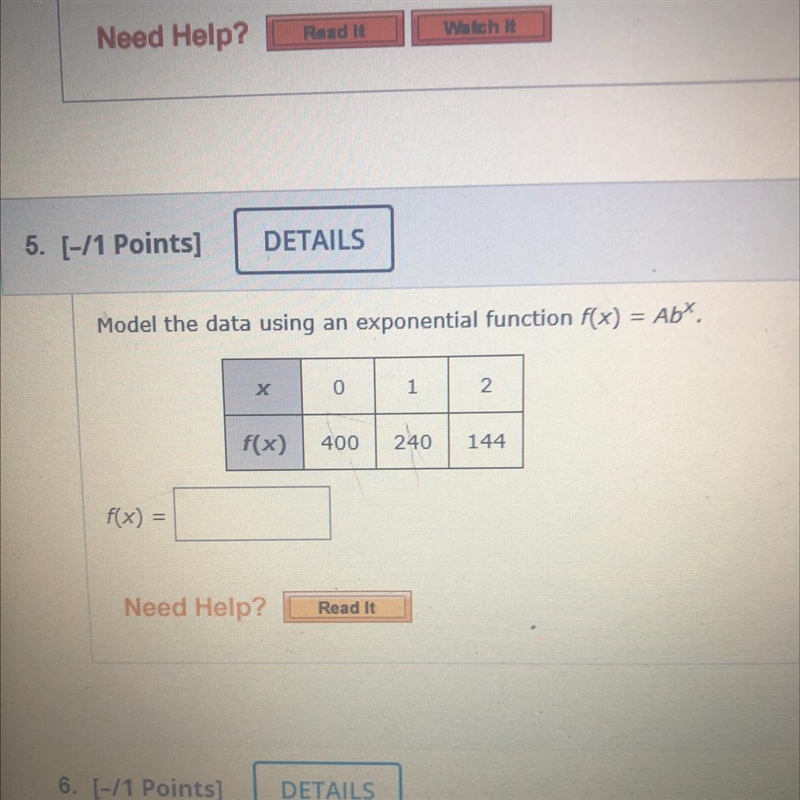 0. DETAILS Model the data using an exponential function f(x) = Ab". X 0 1 2 f-example-1