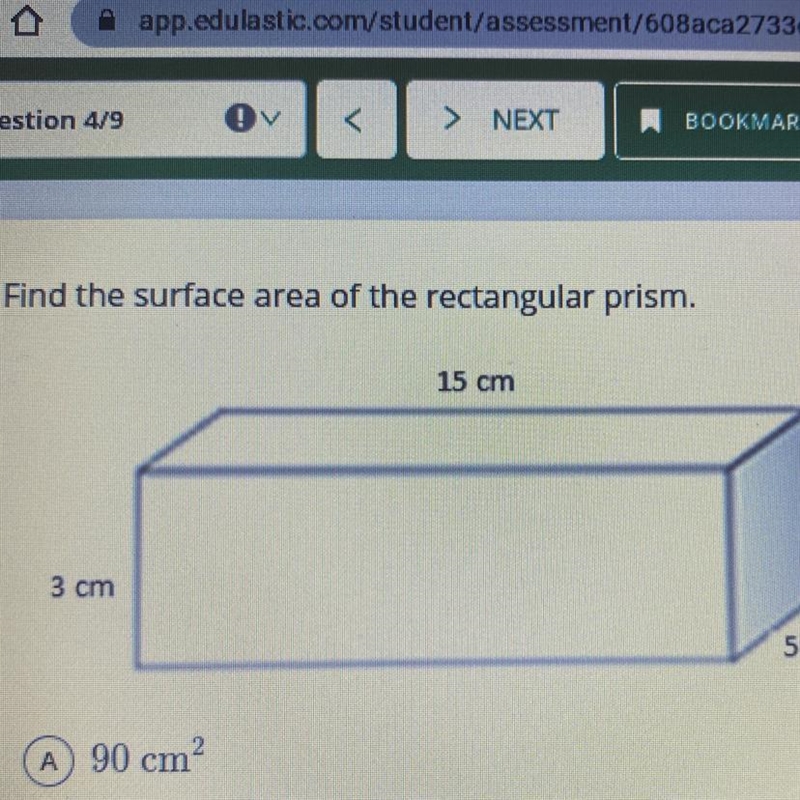 Find the surface area of the rectangular prism. 15 cm 3 cm 5 cm-example-1