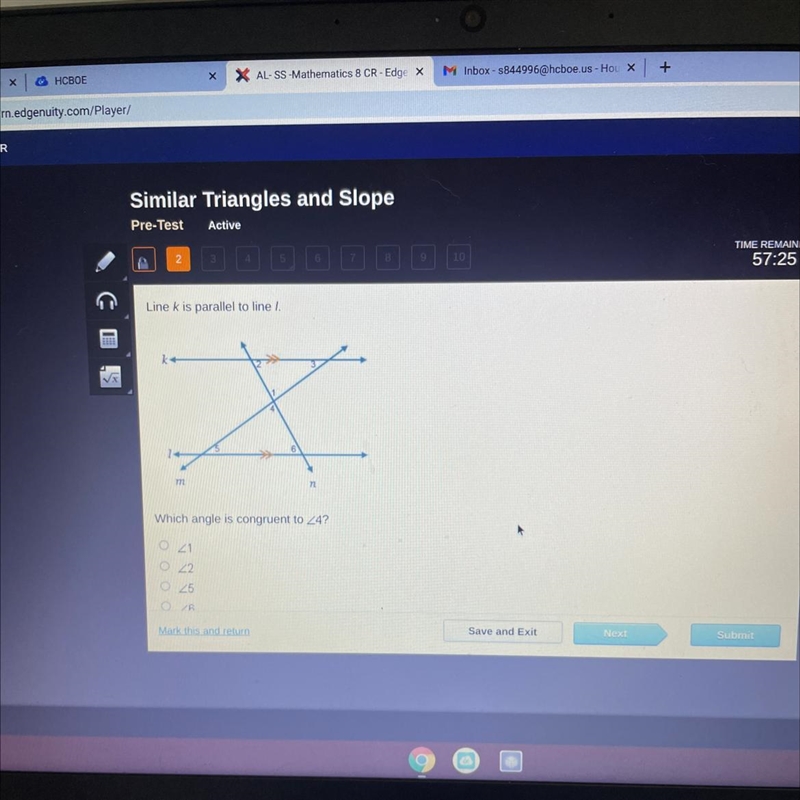 Line K is parallel to line I. k m n Which angle is congruent to 24? 21 0 22 025-example-1