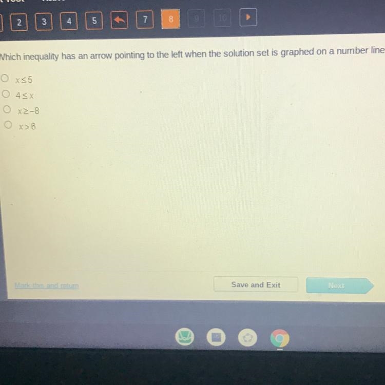 Which inequality has an arrow pointing to the left when the solution set is graphed-example-1