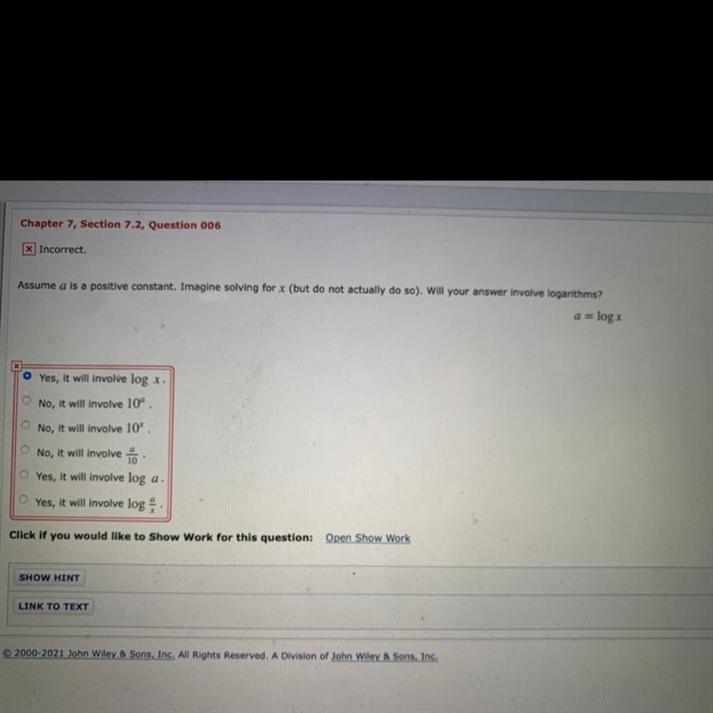 Assume a is a positive constant. Imagine solving for x (but do not actually do so-example-1