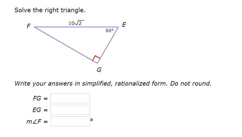 15 points, solve a right triangle. Please simplify your answers as it says in the-example-1