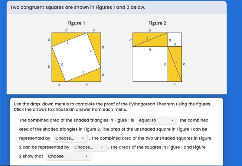 Two congruent squares are shown in figures 1 and 2 below-example-1