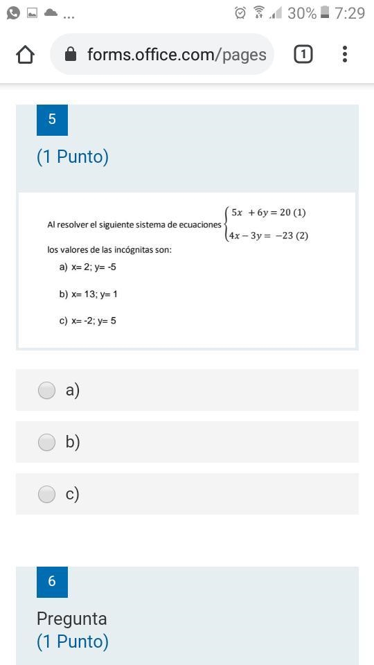 5x +6y = 20 (1) Al resolver el siguiente sistema de ecuaciones los valores de las-example-1