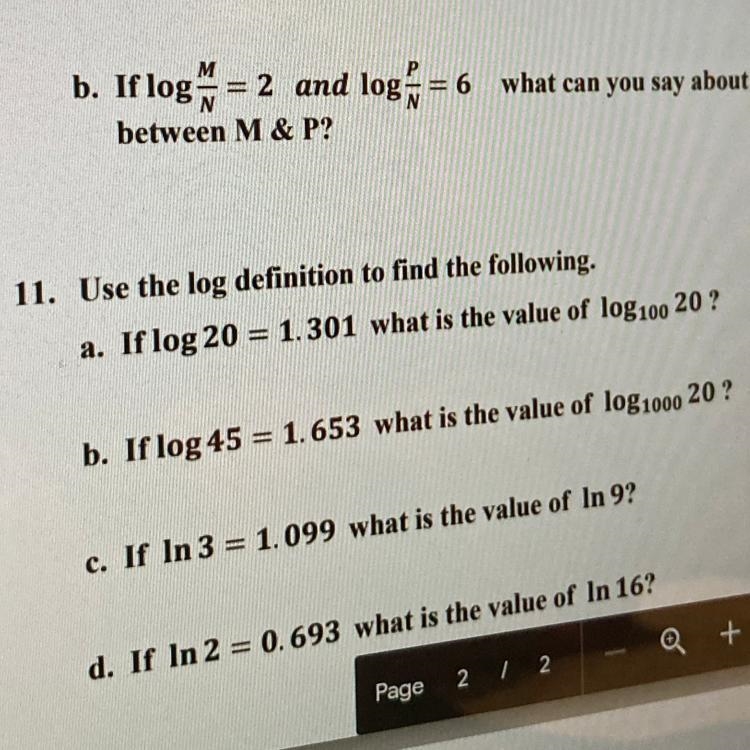 If Log 20 = 1.301 what is the value of Logsub100 20? I need the step by steps! I can-example-1