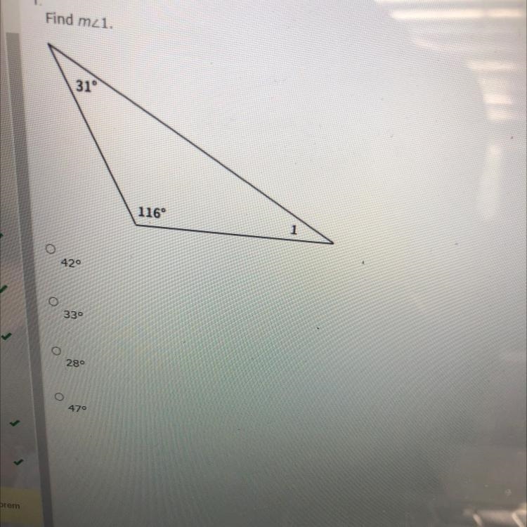 Find m<1. 33° 47° 42° 28°-example-1