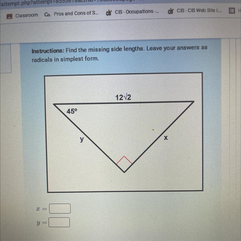 Find the missing side length. Leave your answer as a radical in the simplest form-example-1