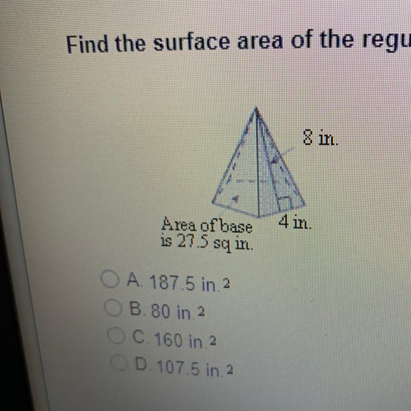 Find the surface area of the regular pyramid.-example-1