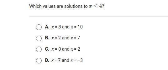 20 POINTS! which values are solutions to x < 4-example-1