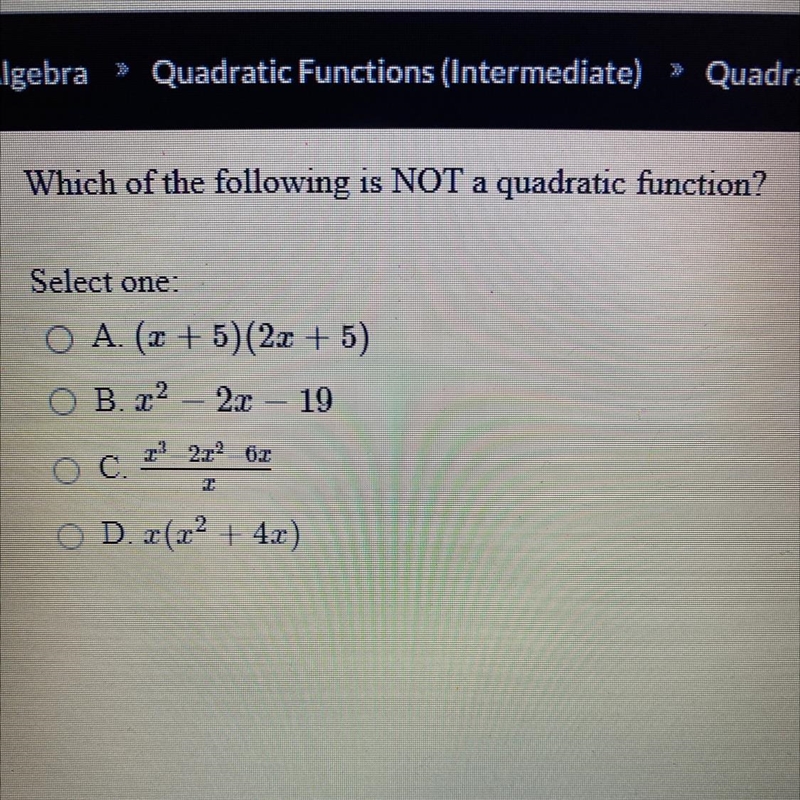 Which of the following is not a quadratic function-example-1