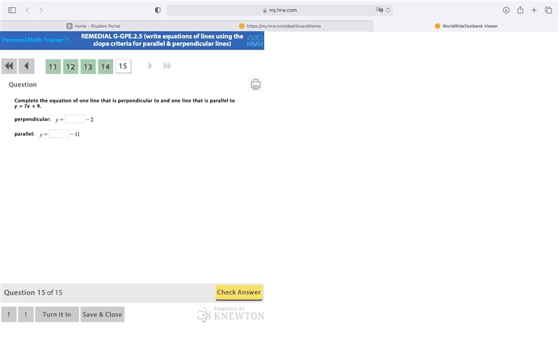 Will give brainilest please help me Complete the equation of one line that is perpendicular-example-1