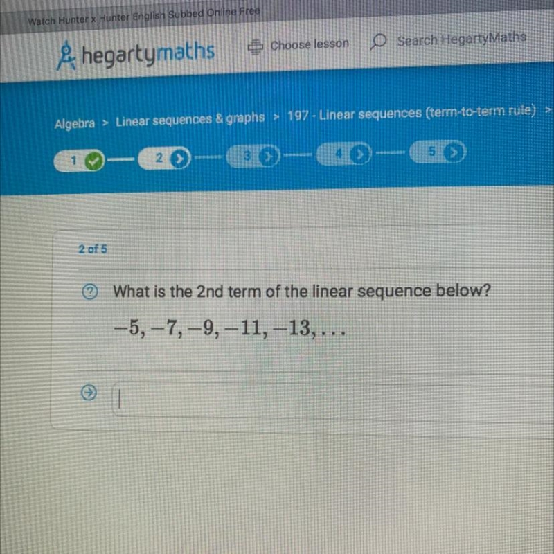 What is the 2nd term of the linear sequence below? -5, -7, -9,-11, -13,...-example-1