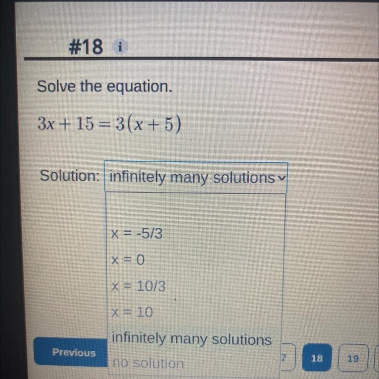 Solve the equation. 3x + 15 = 3(x+5) Solution: Pls awnser fast befor 3-example-1