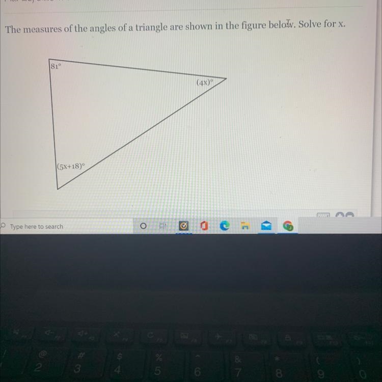 I NEED THE ANSWER FAST PLEASE! The measures of the angles of a triangle are shown-example-1