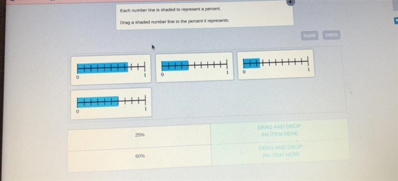 Each number line is shaded to represent a percent drag a percent to each number line-example-1