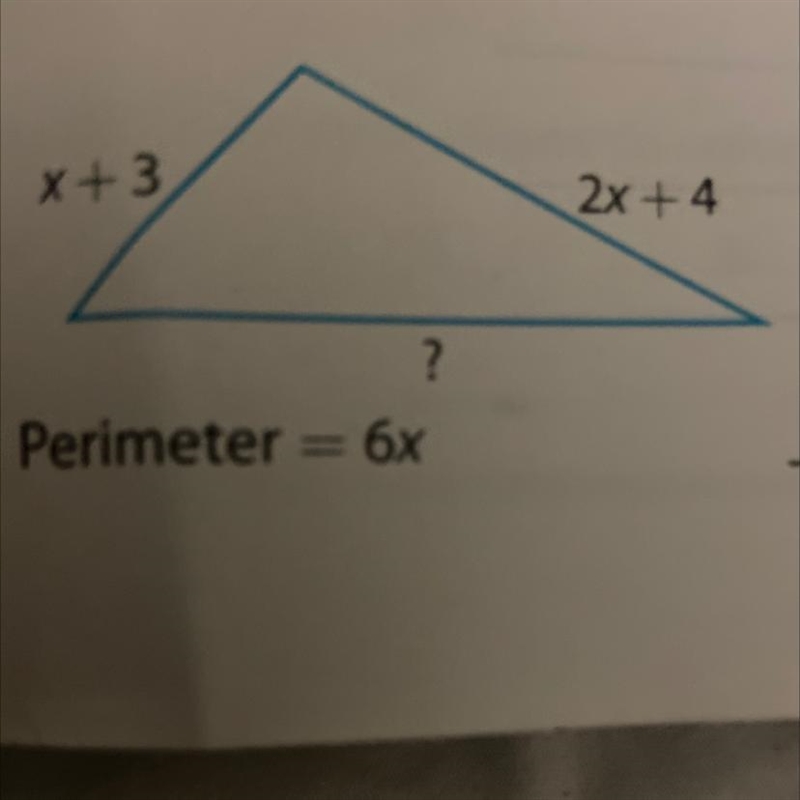 X + 3 2x + 4 ? Perimeter = 6x-example-1