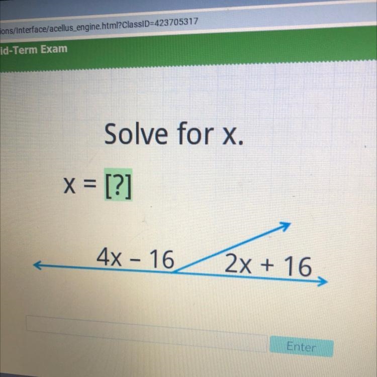 Solve for x. x = [?] 4x - 16 2x + 16,-example-1