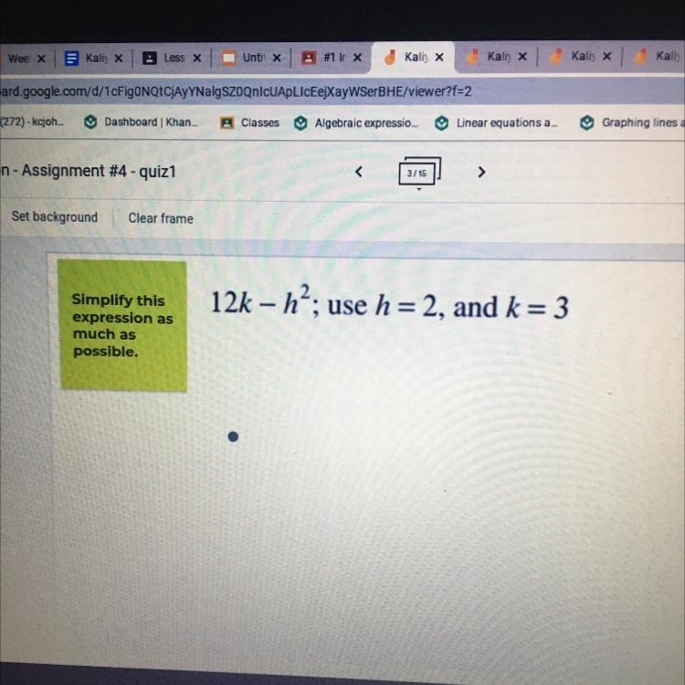 Eal llatie 12k – hạ; use h = 2, and k = 3 Simplify this expression as much as possible-example-1