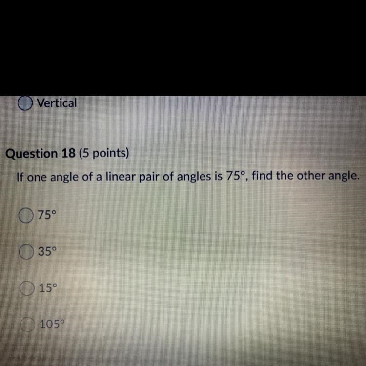 If one angle of a linear pair of angles is 75degrees, find the other angle-example-1