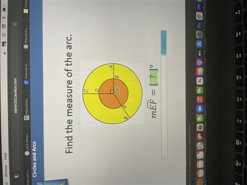 Find measure of the arc EF-example-1