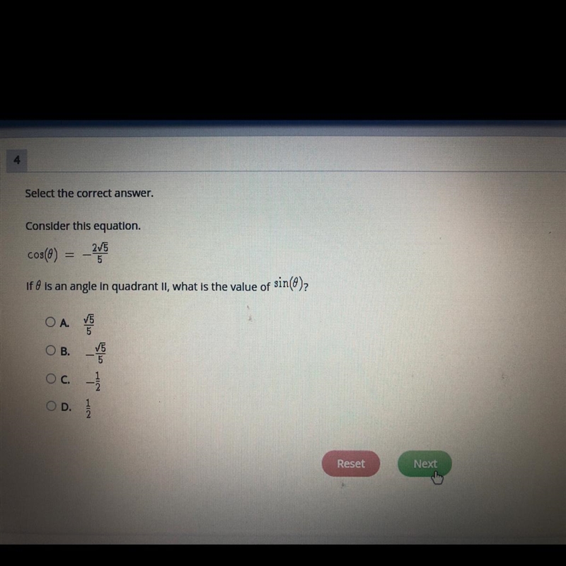 Please answer ASAP! If 0 is an angle in quadrant II, what is the value of sin(0)-example-1