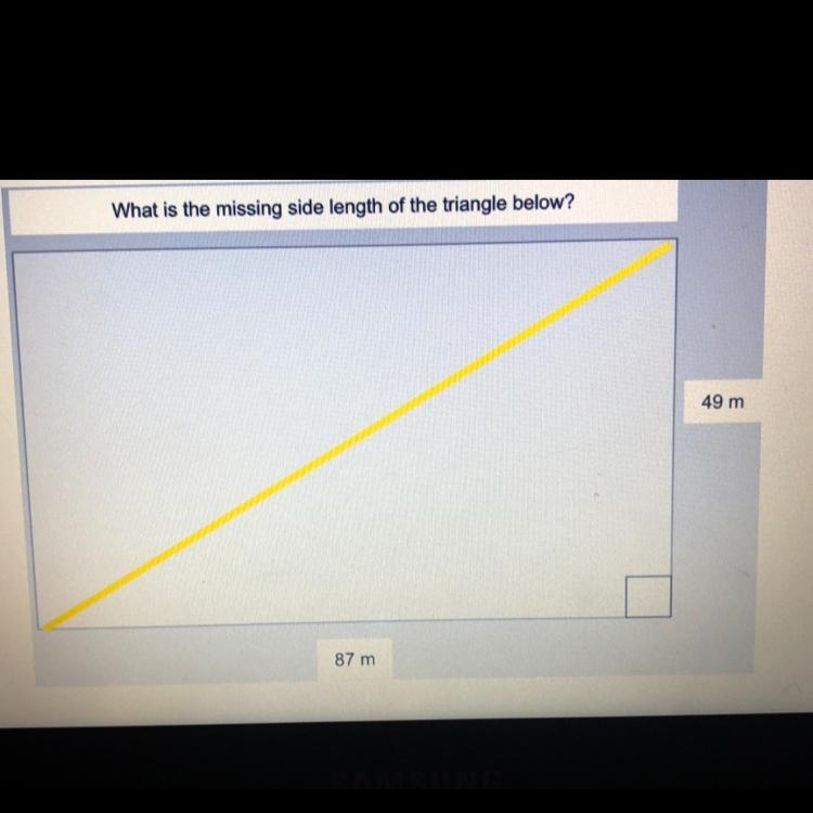 What is the missing side length of the triangle below? 49 m 87 m-example-1