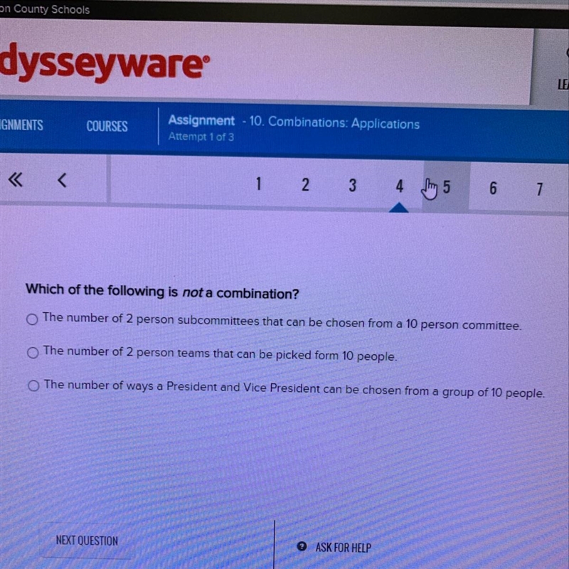 Which of the following is not a combination?-example-1