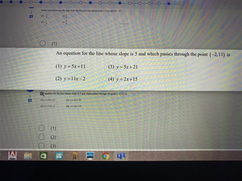 An equation for the line whose slope is 5 and which passes through the point ( –2, 11) is-example-1