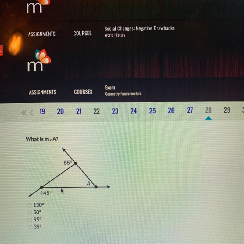 A. 130 degrees B. 50 degrees C. 95 degrees D. 35 degrees Help!-example-1