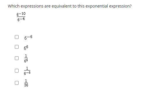 Which expressions are equivalent to this exponential expression? pls help-example-1