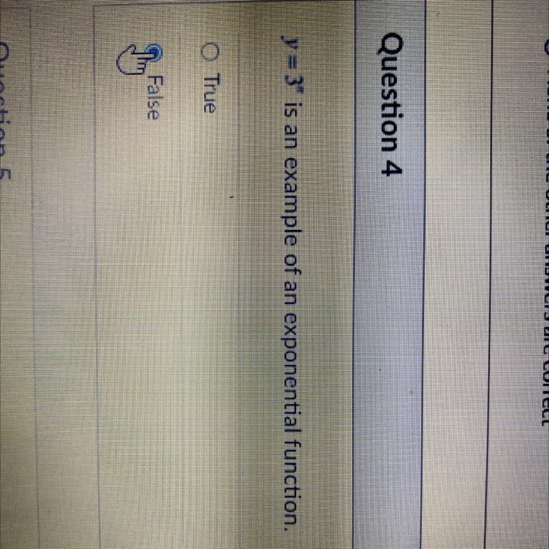 Y=3^n is an example of an exponential function. True False-example-1