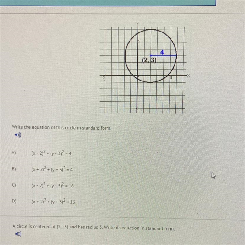 Write the equation of this circle in standard form-example-1