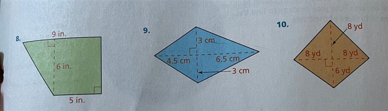 Find the area of each trapezoid or kite-example-1