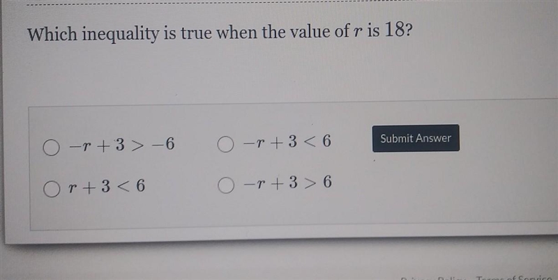 Which inequality is true when the value of R is 18? I'ma shower the answers i can-example-1