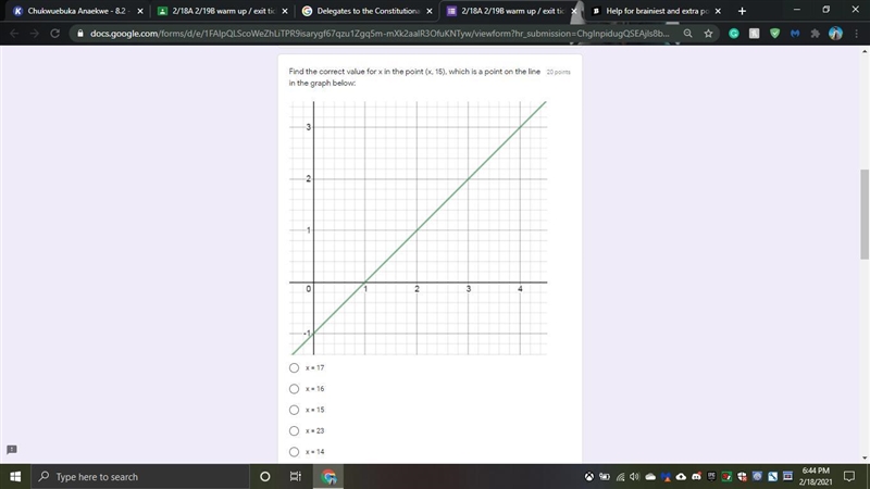 Find the correct value for x in the point (x, 15), which is a point on the line in-example-1