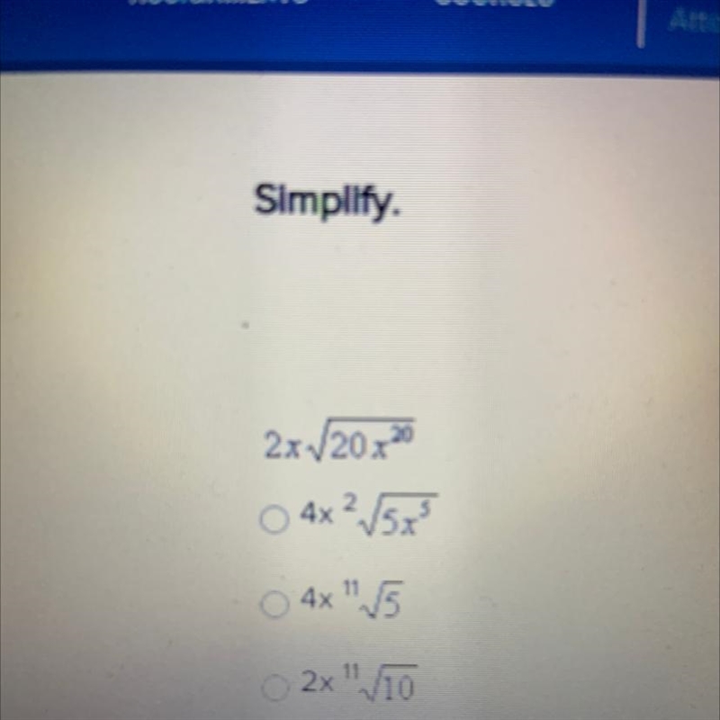 Simplify. 2x120x20 0 4x²/5 4x" 5 2x "/10-example-1